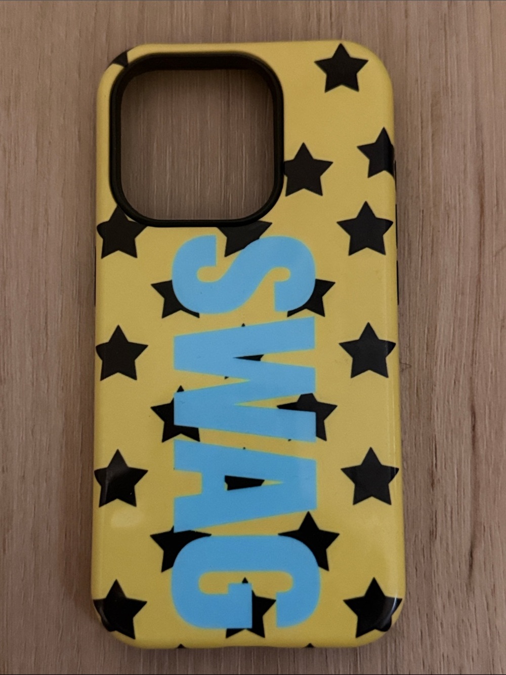 Yellow Star Pattern Phone Case with Blue 'SWAG' Text IPHONE 15 pro brand new